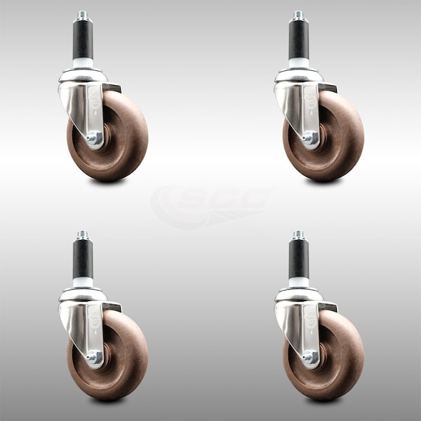 Service Caster 4 Inch 316SS High Temp Glass Filled Nylon 1-1/8 Inch Expanding Stem Caster Set SCC-SS316EX20S414-GFNSHT-118-4 - main
